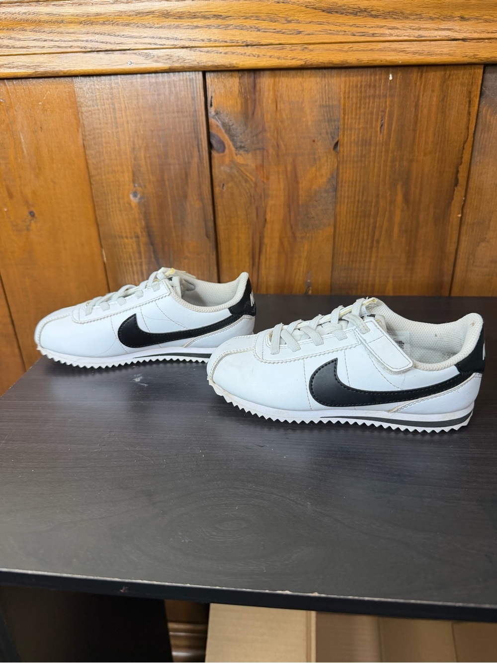 Nike Kids White and Black Cortez-Style Sneakers